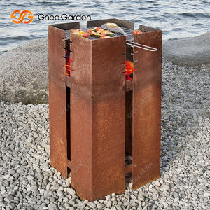 GNEE Square Corten Steel Outdoor Fire Pit BBQ Grill con combustible de leña - Product Image 4