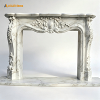 AOLEI Cheminée de luxe en marbre blanc sculpté à la main, cadre moderne en pierre naturelle avec motifs floraux coquillages complexes pour salon