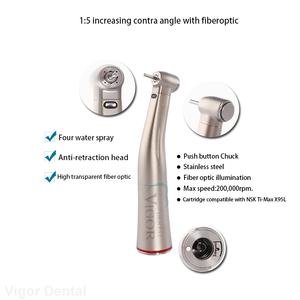 Pieza de mano dental de baja velocidad con contraángulo multiplicador 1:5 y fibra óptica - Product Image 3