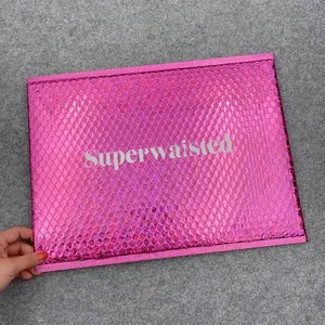 Sacs de livraison personnalisés, enveloppe en Poly Glamour, imprimés Sakura à bulles holographiques rose, 1 pièce