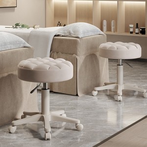 Tabouret de salon de beauté rotatif et réglable en hauteur avec roulettes pour coiffeurs, techniciens en ongles, barbiers, siège en tissu - Product Image 1