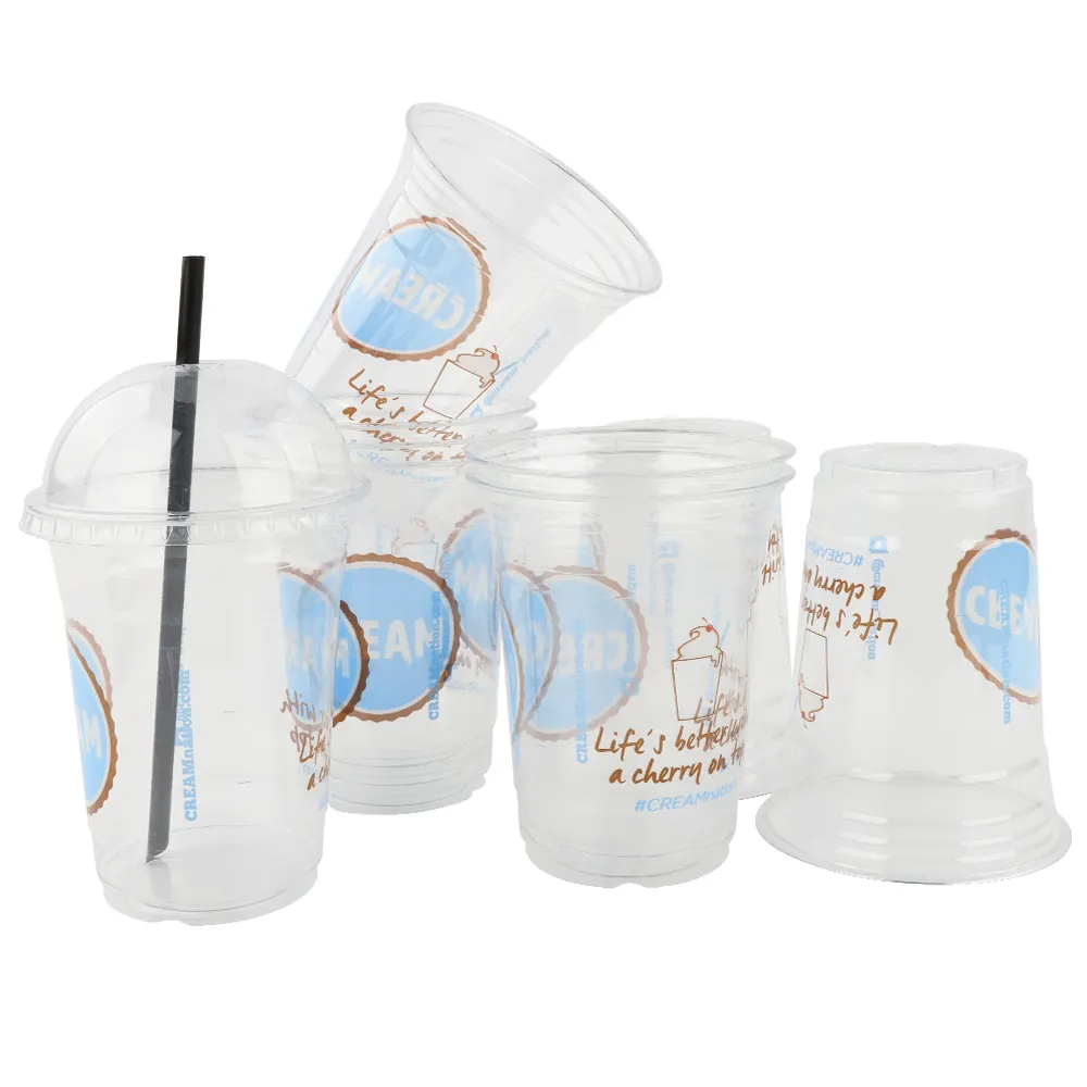Прозрачные пластиковые чашки для кофе с логотипом, 12, 16, 22 унции