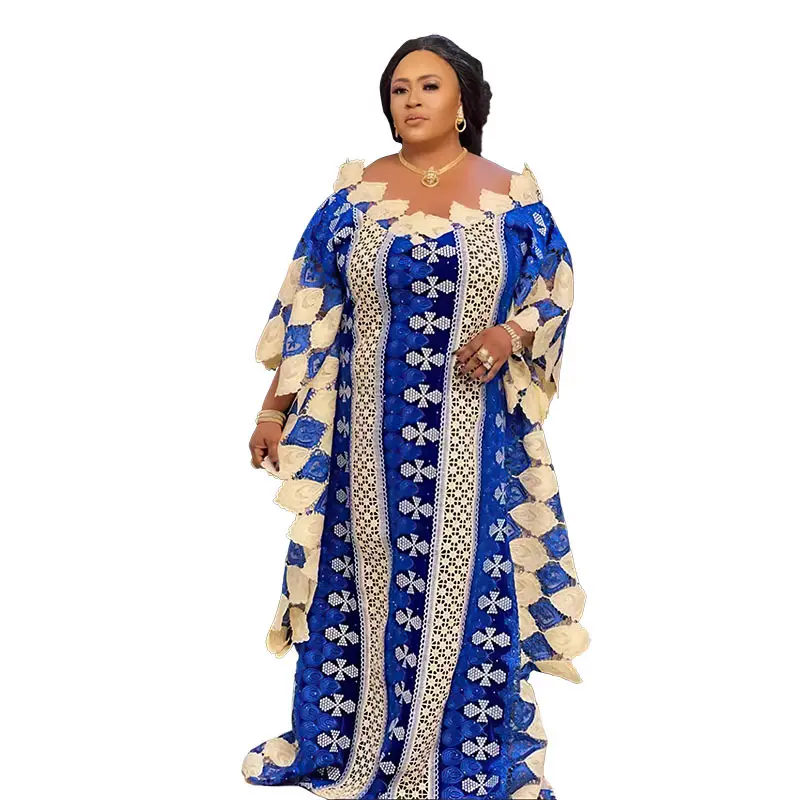 Conjunto de 2 piezas de vestido africano de encaje irregular con cuello redondo para mujer, vestido informal con falda interior, vestido tradicional de iglesia para mujer