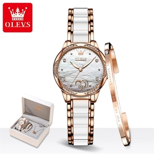 Montre mécanique en céramique de luxe OLEVS 6631 pour femmes, ensemble bracelet et collier en diamant, montre automatique pour femmes - Product Image 5