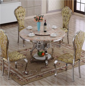 <span class=keywords><strong>Table</strong></span> ronde rotative de luxe pour salle à manger, <span class=keywords><strong>avec</strong></span> structure en acier inoxydable et <span class=keywords><strong>plateau</strong></span> en marbre, mobilier de salle à manger - Product Image 3