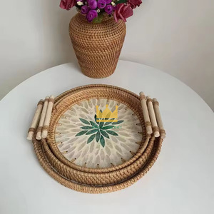 Plateau de service pour fruits et café en rotin naturel écologique décoratif en nacre, nouveau design, pour la maison, en provenance du Vietnam - Product Image 6