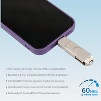 Flashdisk USB Logam dengan Gantungan Kunci Enkripsi Baru 64gb Flashdisk USB 3.0 & Micro USB Cadangan Foto/Video/Smartphone/Tablet