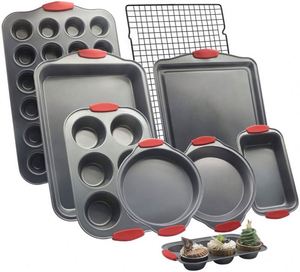 9pcs Aluminum Non-Stick Carbon Steel <b>Baking</b> Pans & <b>Cooling</b> <b>Rack</b> with Silicone Handle Oven Safe Set for Food Commercial Buyers - Product Image 1