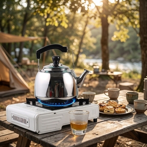 Théière élégante et moderne en acier inoxydable, bouilloire durable à fond plat, chauffe-eau rapide pour cuisinière à induction et à gaz - Product Image 1