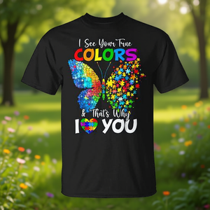 Camiseta I See Your True Colors Butterfly para concienciación sobre el autismo - Product Image 3