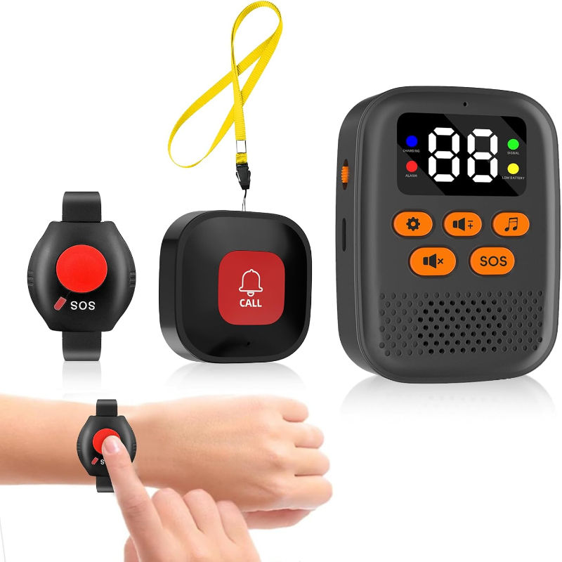 Système d'appel noir CF406 hôte + bouton SOS + montre