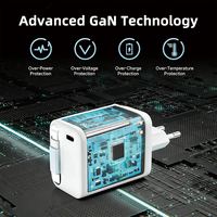 Chargeur USB C GaN 65W, adaptateur de charge rapide pour voyage, PD 3.0, câble magnétique rétractable de type C pour ordinateur portable, téléphone, OTP