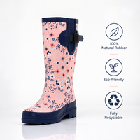 Bottes de pluie en caoutchouc pour femmes, imprimé floral rose tendance, avec boucle latérale réglable, imperméables, pour jardin et extérieur
