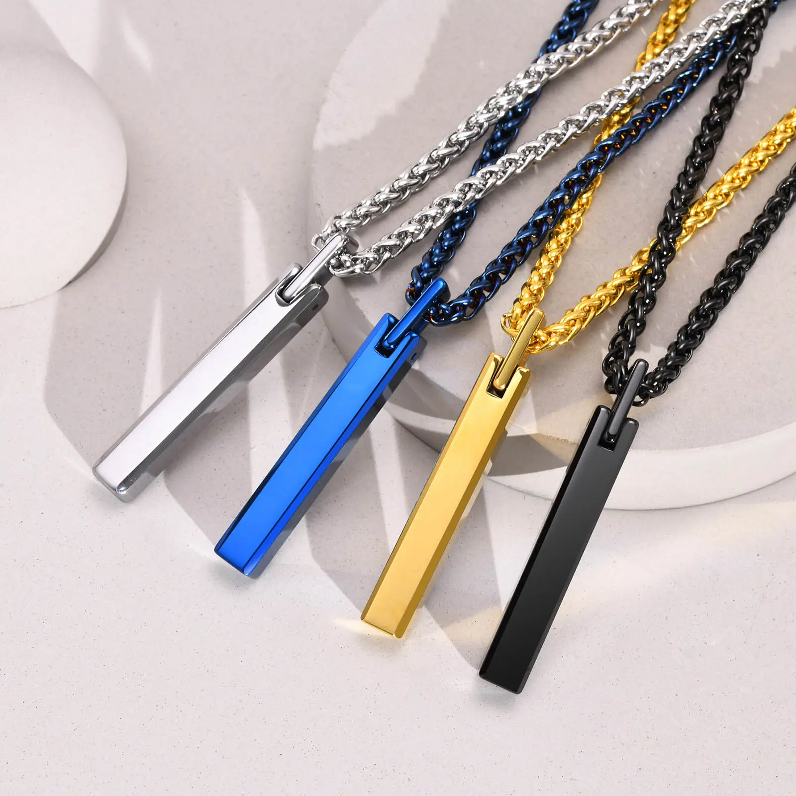 New Fashion Unique Design Simple Titanium Stainless Steel Strip Geometry Pendant Necklace Men PN-703