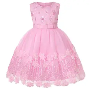 2021 Spring/summer New Children's Wedding Pearl Three-dimensional Flower Princess Dress Birthday Party Show Evening Dress