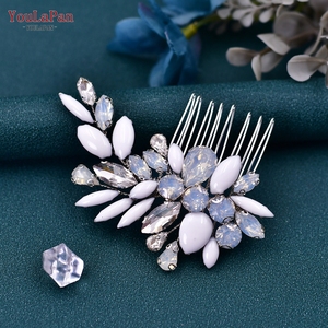 YouLaPan – accessoire de cheveux exquis fait à la main avec feuilles et strass, peigne latéral en cristal doux <span class=keywords><strong>pour</strong></span> mariée, adapté aux mariages en plein air HP37 - Product Image 5