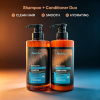 Ensemble de shampooing et d'après-shampooing de haute qualité pour cheveux secs et abîmés avec traitement à la kératine 500 ml Shampooing et après-shampooing à la kératine
