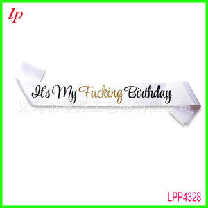 Bandeau d'anniversaire « It's My Fucking Birthday » blanc et or à paillettes, 60x15 pouces, accessoire de fête - Product Image 5