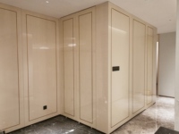 Armoire de chambre à coucher en verre trempé avec cadre métallique, placard mural intégral, comptoir en marbre, aménagement intégré