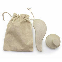 Kit de voyage 3-en-1 écologique en paille de blé : Brosse démêlante pour cheveux (utilisation humide et sèche), Masseur de cuir chevelu et Brosse à shampoing, Peigne à dents larges