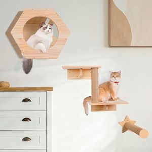 Reposapiés para <span class=keywords><strong>gatos</strong></span>, muebles de escalada de madera, casa para <span class=keywords><strong>gatos</strong></span>, muebles de apartamento, juego de escalones de pared para <span class=keywords><strong>gatos</strong></span> montados en la pared, - Product Image 2