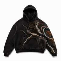 Sweat à capuche noir Original Espresso Relief texturé abstrait streetwear pour le printemps, vente en gros ODM, 100% polyester respirant
