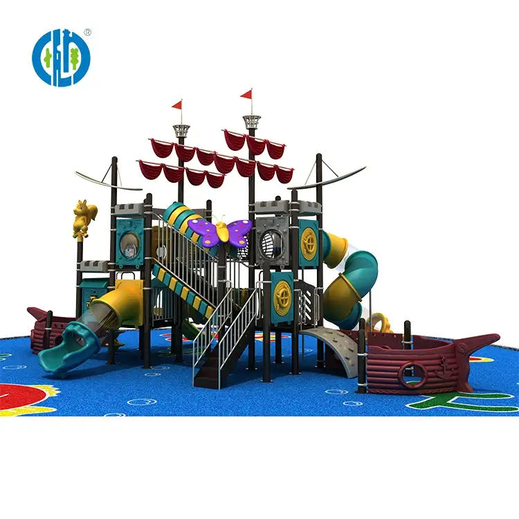 कस्टम समुद्री डाकू जहाज श्रृंखला बच्चों आउटडोर खेल का मैदान बड़े स्लाइड मनोरंजन उपकरणों