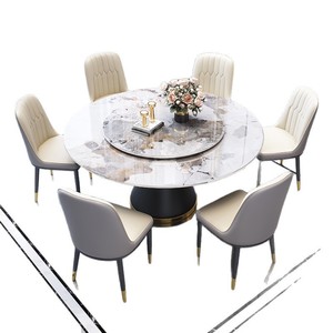 Italian Style Round <b>Marble</b> Dining <b>Table</b> With Rotatable <b>Top</b> And Chairs Set For Home Dining Room - Product Image 5