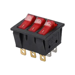 Hot Sale KCD9 boat type switch 9 pin three buttons warped plate power switch 15A 250V rocker switch red with lamp three buttons