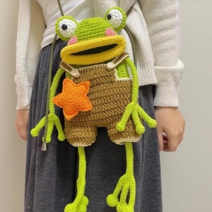 New Handmade <b>Crocheted</b> Frog Crossbody Bag Casual Versatile Phone Bag Shoulder Strap Pants Ugly and Cute Shoulder Bag - Product Image 6