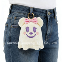 Porte-clés en peluche de souris blanche adorable avec nœud rose, anneau en métal, porte-clés animal de dessin animé, jouet en peluche personnalisé