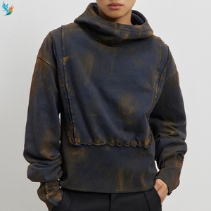 <span class=keywords><strong>Sudadera</strong></span> con capucha corta para hombre, estilo grunge urbano, con dobladillo sin rematar, lavado mineral color óxido y diseño desestructurado - Product Image 1