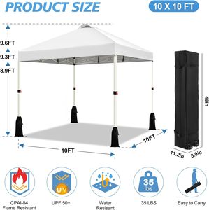 Tente Pop-Up <span class=keywords><strong>WEIZE</strong></span> 10x10, Montage en 1 Clic, Hauteur Réglable, Abri Portable Instantané, Sac de Transport à Roulettes, Résistante à l'Eau - Product Image 5