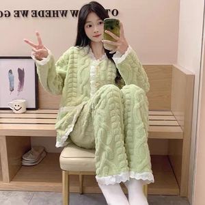 <span class=keywords><strong>Pigiama</strong></span> invernale da donna <span class=keywords><strong>con</strong></span> scollo a V e bordo in pizzo, in <span class=keywords><strong>pile</strong></span>, caldo e spesso, vestibilità ampia, <span class=keywords><strong>con</strong></span> <span class=keywords><strong>bottoni</strong></span> delicati e ampie tasche laterali, per la casa - Product Image 2