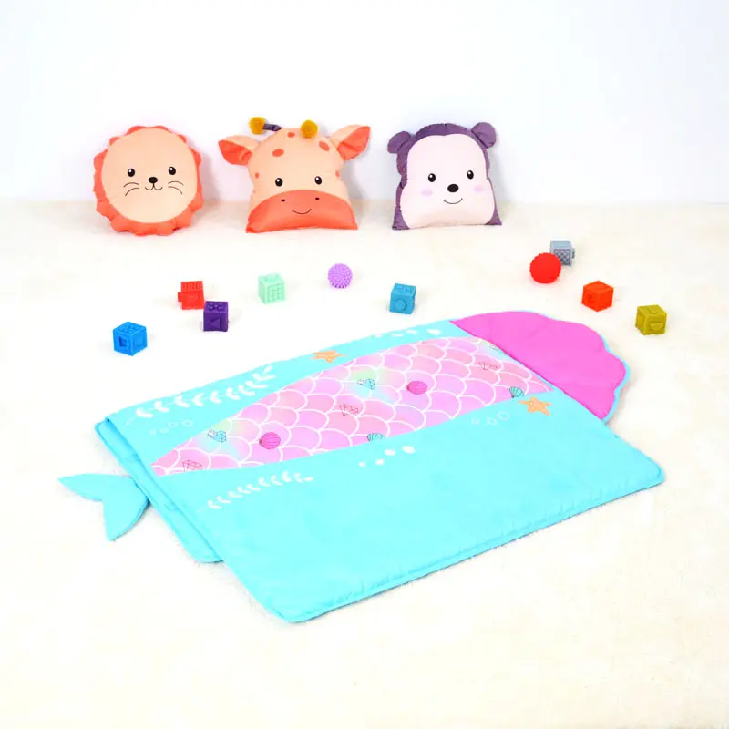 100% Cotton Cartoon Mermaid Toddler Nap Mat With Removable Pillow For Baby Girl Children Nap Mat