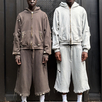 Ensemble de survêtement personnalisé avec logo, 100% coton, sweat-shirt à capuche lourd et pantalon de survêtement, ensemble de survêtement vierge pour hommes