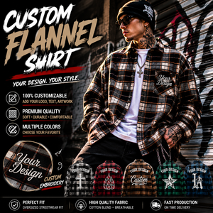 Chemise en flanelle personnalisée pour homme, coupe oversize, en coton épais à carreaux, style streetwear vintage, chemise de travail boutonnée, shacket avec logo brodé - Product Image 1