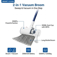 BOOMJOY Balai aspirateur 2-en-1 sans fil électrique avec une puissance d'aspiration de 5,5 kPa et un bac à poussière sans sac
