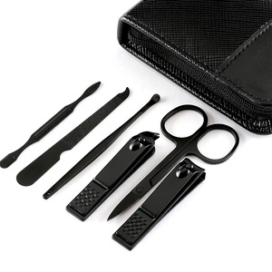 Factory-Issued Customizable 6-Piece Manicure & Pedicure Set Stainless Steel Nail Clippers with Black Zipper Bag & Printed Logo