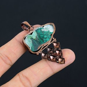 Élégant femmes Premium qualité Style classique fil de cuivre enroulé pendentif Malachite pierre précieuse à la main lunette réglage en gros - Product Image 2