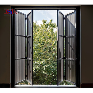 Ventana Plegable de Aluminio Negra, Ventana de Vidrio Tipo Acordeón, Ventana Plegable para Balcón, Marco con Rotura de Puente Térmico Impermeable - Product Image 1