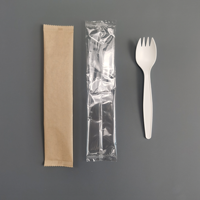 Couverts jetables biodégradables compostables en CPLA emballés individuellement pour les fêtes - comprend des fourchettes et des cuillères