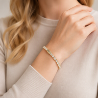 Bracelet tennis hip-hop plaqué or 14K avec cristaux roses, bijoux en laiton pour femme, cadeau tendance, bracelet jonc en zircon cubique, vente chaude