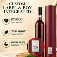 Boîte en papier personnalisée pour vin glacé avec kit d'étiquettes anti-contrefaçon VOID, ensemble d'emballage de luxe pour bouteille unique de vin de dessert, logo OEM