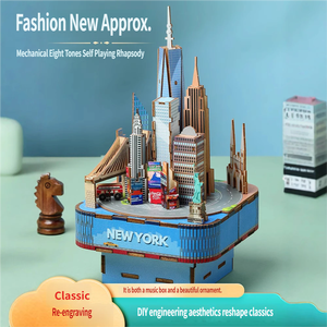 Boîte à musique en bois tendance de New York, puzzle 3D, modèle d'assemblage stimulant, cadeau créatif pour adultes, vente en gros - Product Image 2