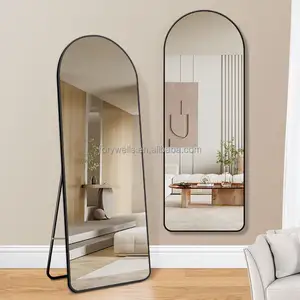 Espelho de banho de ouro suspensão ou inclinado, espelho de chão arqueado de corpo inteiro, moldura de liga de alumínio