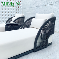 Ensemble de meubles d'extérieur de luxe en gros, chaise longue en aluminium pour patio, chaise de plage en corde tressée imperméable, chaises longues d'extérieur