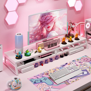 ขาตั้งพีซีสำหรับเล่นเกม ชั้นวางของตั้งโต๊ะ ฐานวางจอภาพ ขาตั้งแล็ปท็อป 2 ชั้น ออแกไนเซอร์อเนกประสงค์สำหรับพื้นที่ทำงานในสำนักงาน - Product Image 4
