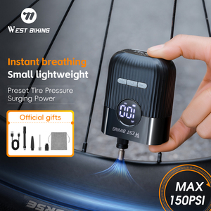 <span class=keywords><strong>Pompe</strong></span> à vélo électrique WEST BIKING rechargeable à gonflage rapide avec manomètre, valve Presta et Schrader, gonfleur automatique pour pneus et ballons - Product Image 1