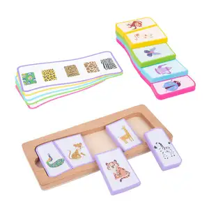 몬테소리 어린이의인지 매칭 퍼즐 보드 게임 나무 동물 카드 빌딩 블록 퍼즐